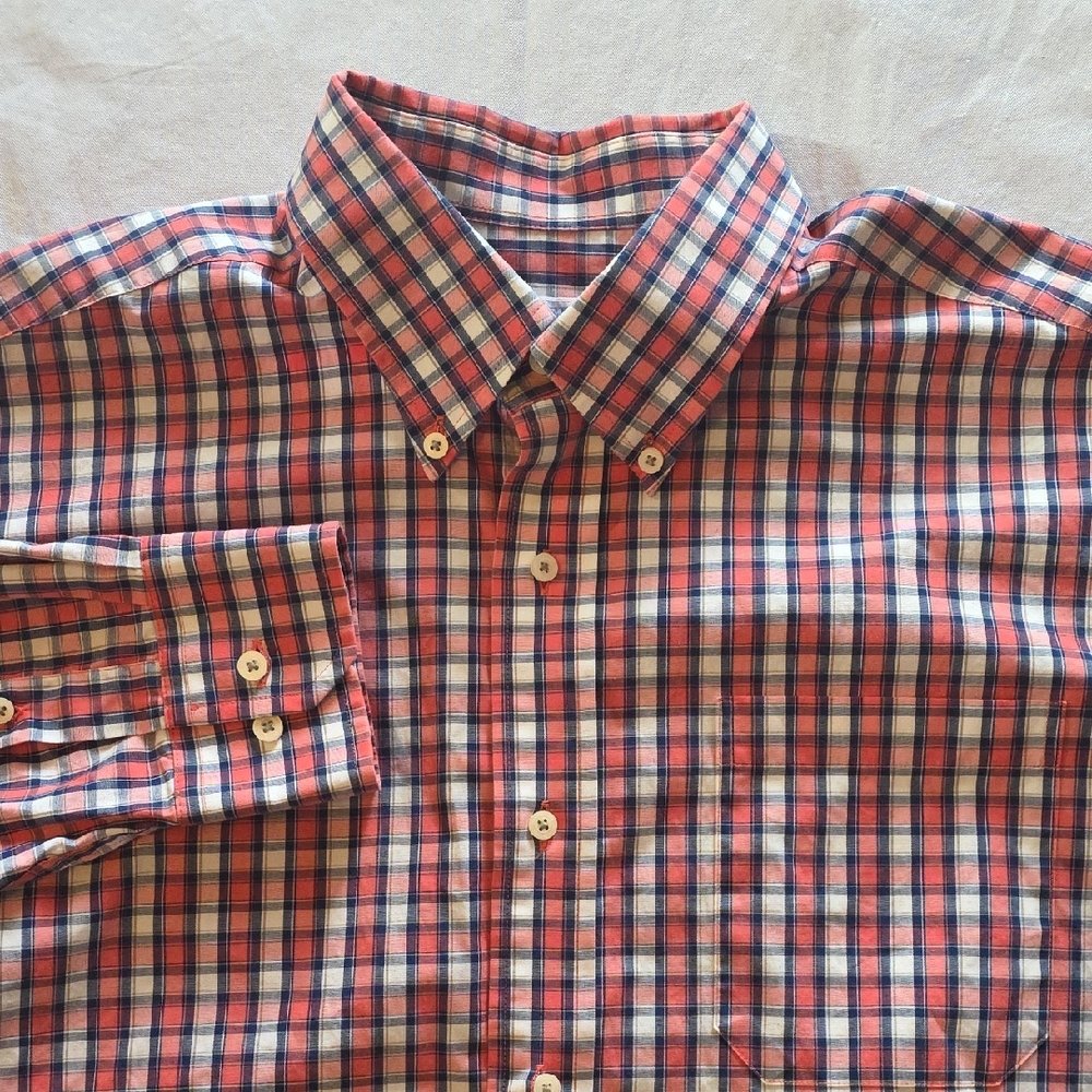Southern Tide Men's Button Down Classic Fit Shirt Salmon Blue‎ Plaid Check L